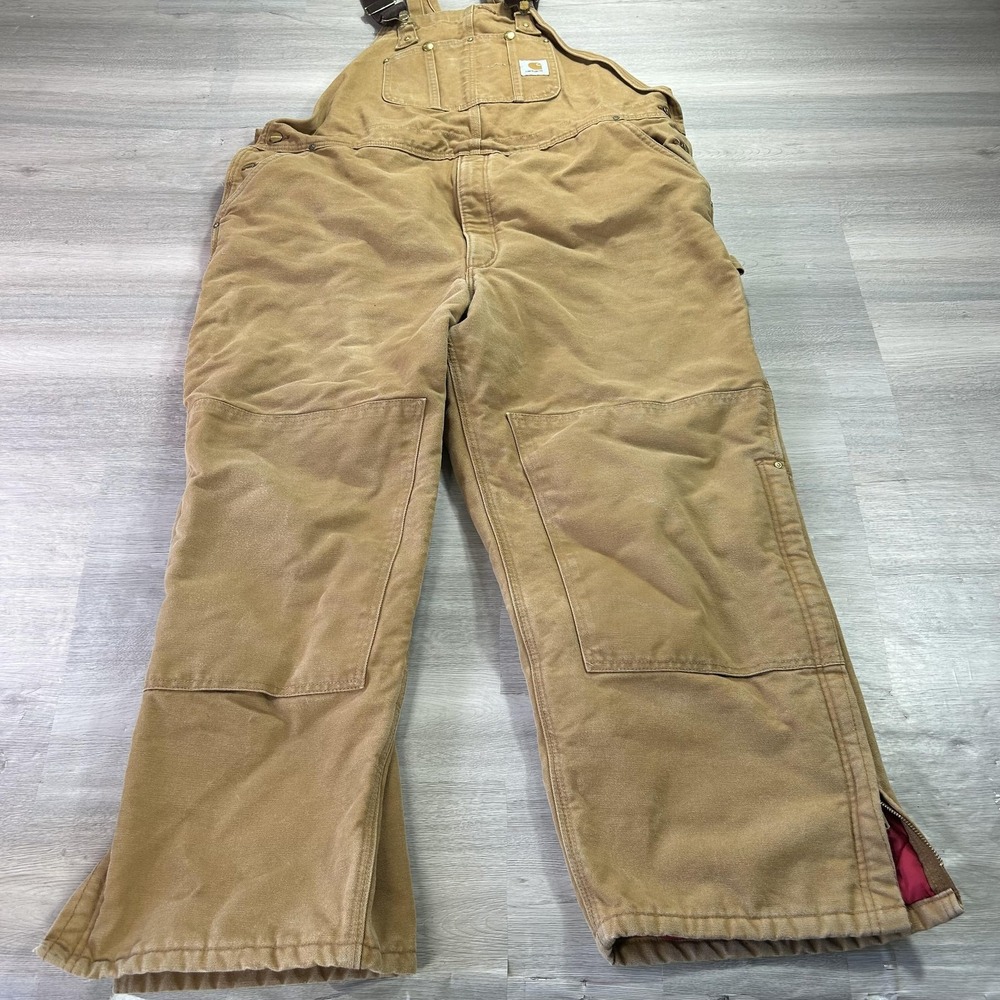 Carhartt Bib Overalls Mens 48x30 Brown Insulated Quilt Lined Workwear‎ R02 BRN